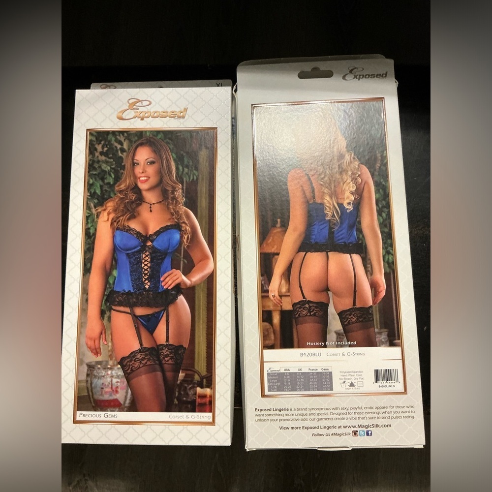 Magic Silk Corset Bustier & G-String Set XL Extra Large Blue Very Sexy​​ - Picture 2 of 2